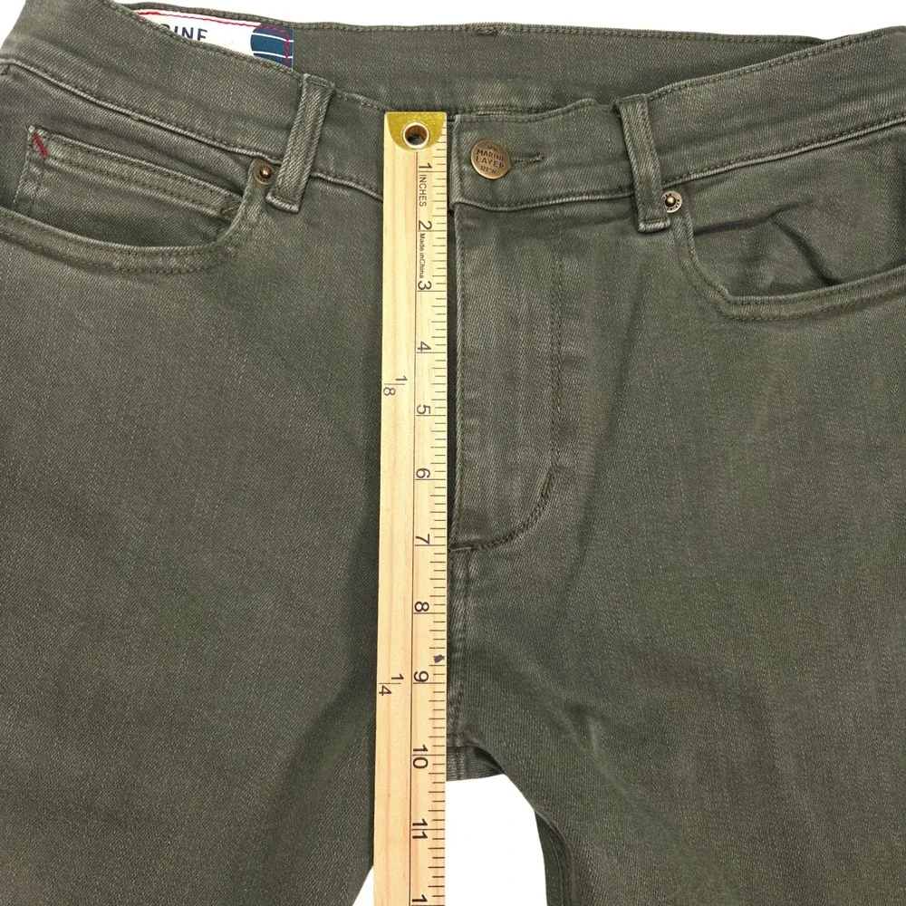 Marine Layer Slim Straight Pants Mens 30‎ Olive Green Denim Jeans Excellent